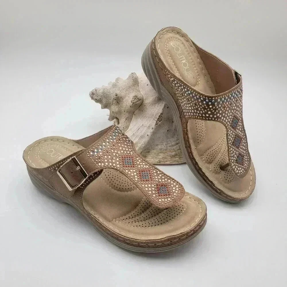 BUY ONE GET ONE FREE  Corky's  Wedge Heel Thong Sandals Bronze Women's Size 7